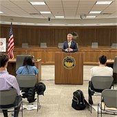 Senator Lewis speaking with Students