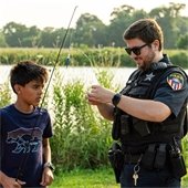 Police Officer with Child Fishing