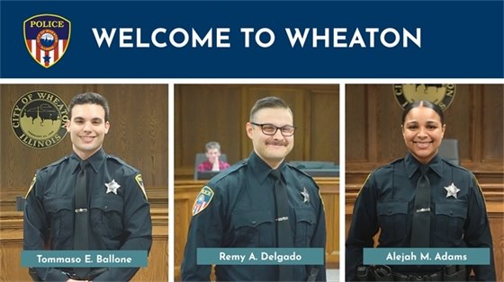 Image of Three Police Officers with text that says "Welcome to Wheaton"