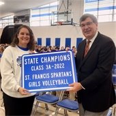SFHS Girls Volleyball Coach Lisa Ston with City of Wheaton Mayor Phillip Suess