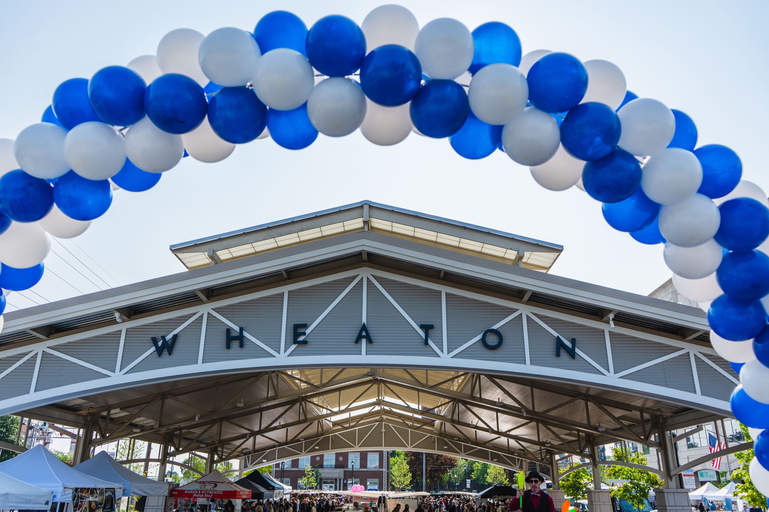 Picture of new Wheaton pavilion with balloons over top